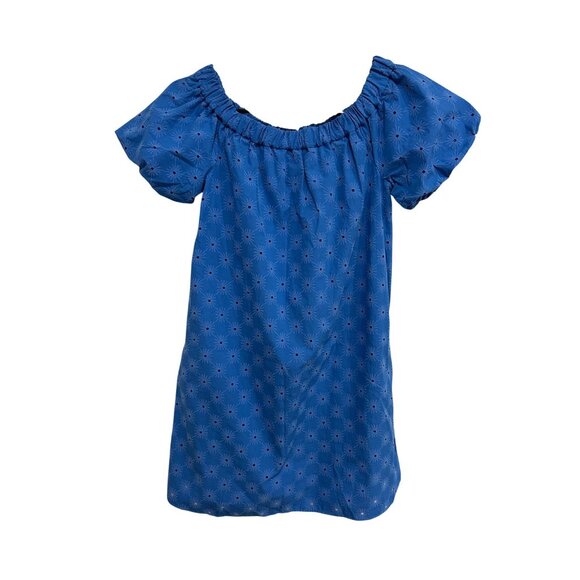 Zara Blue Off Shoulder Eyelet Dress Embroidered Sz XS Coastal Cowgirl - Picture 1 of 10